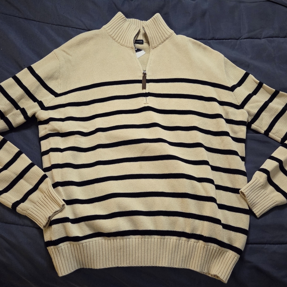 Men's Half-Zip Striped Sweater - Cream/Navy
